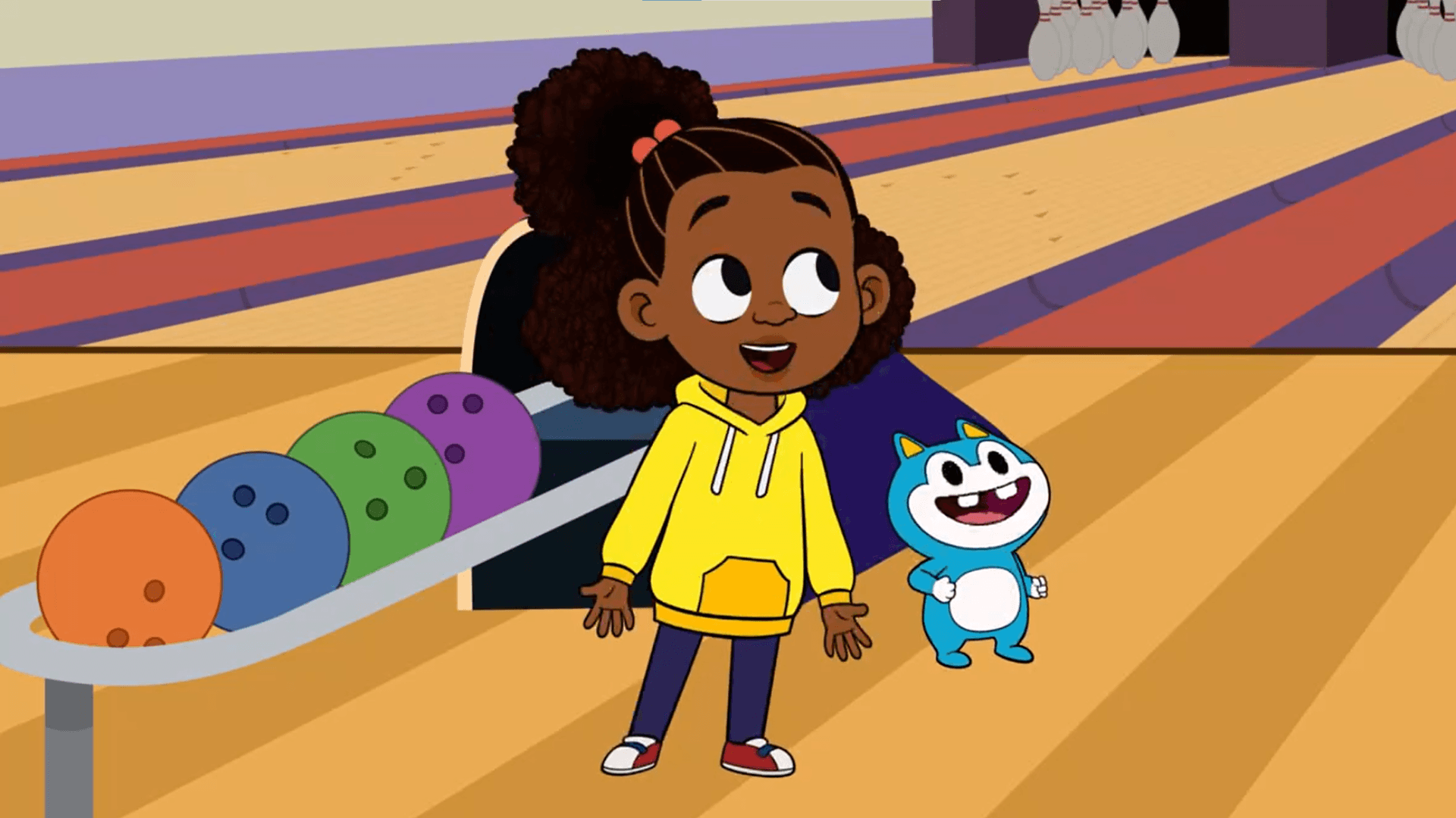 Lyla, Louis and Lydia go bowling where Lydia teaches Lyla how to bowl and they dance