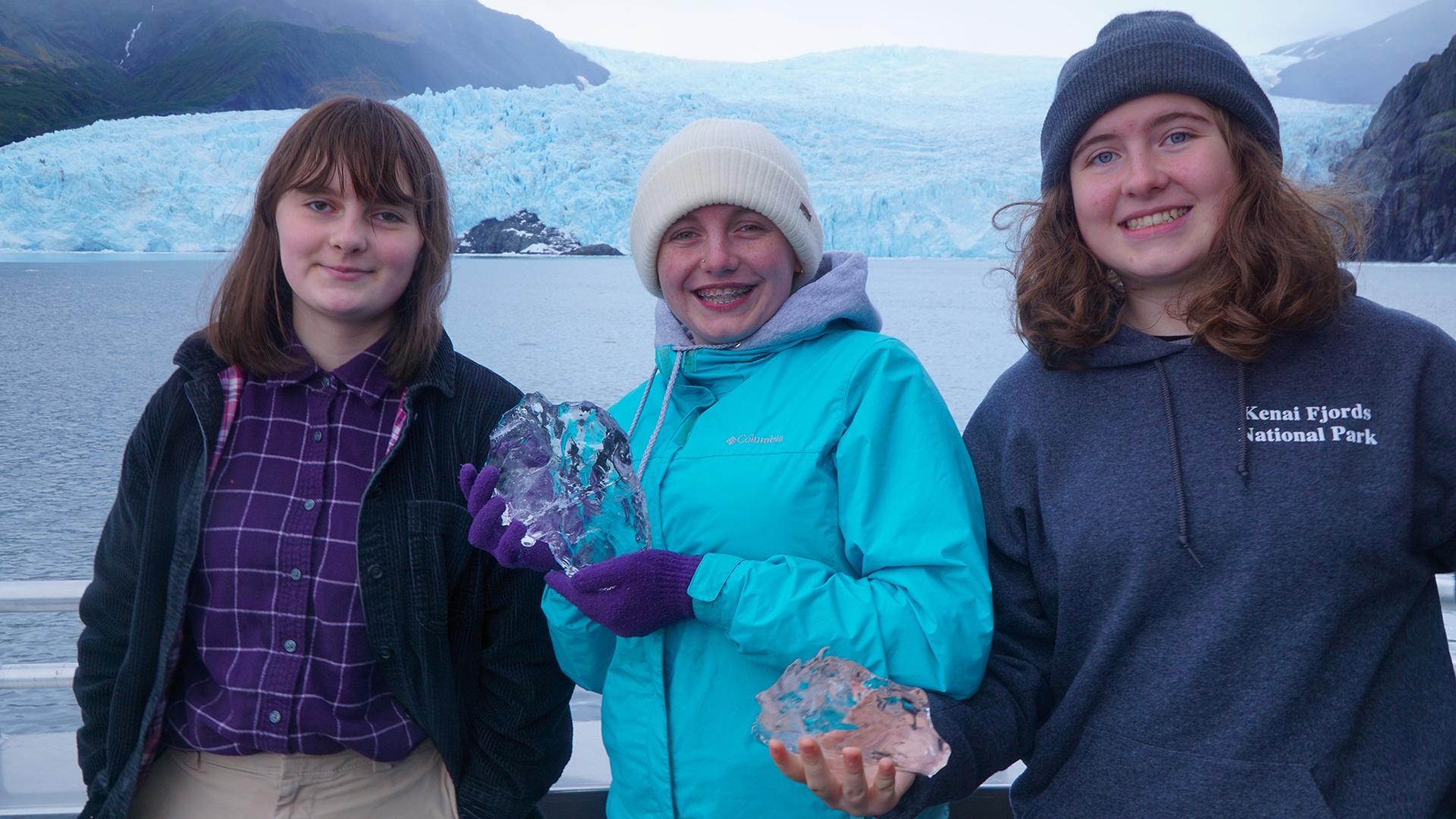 Alaskan SciGirls, Gracie, Indigo, and Evie, explore their local parks for scientific data.
