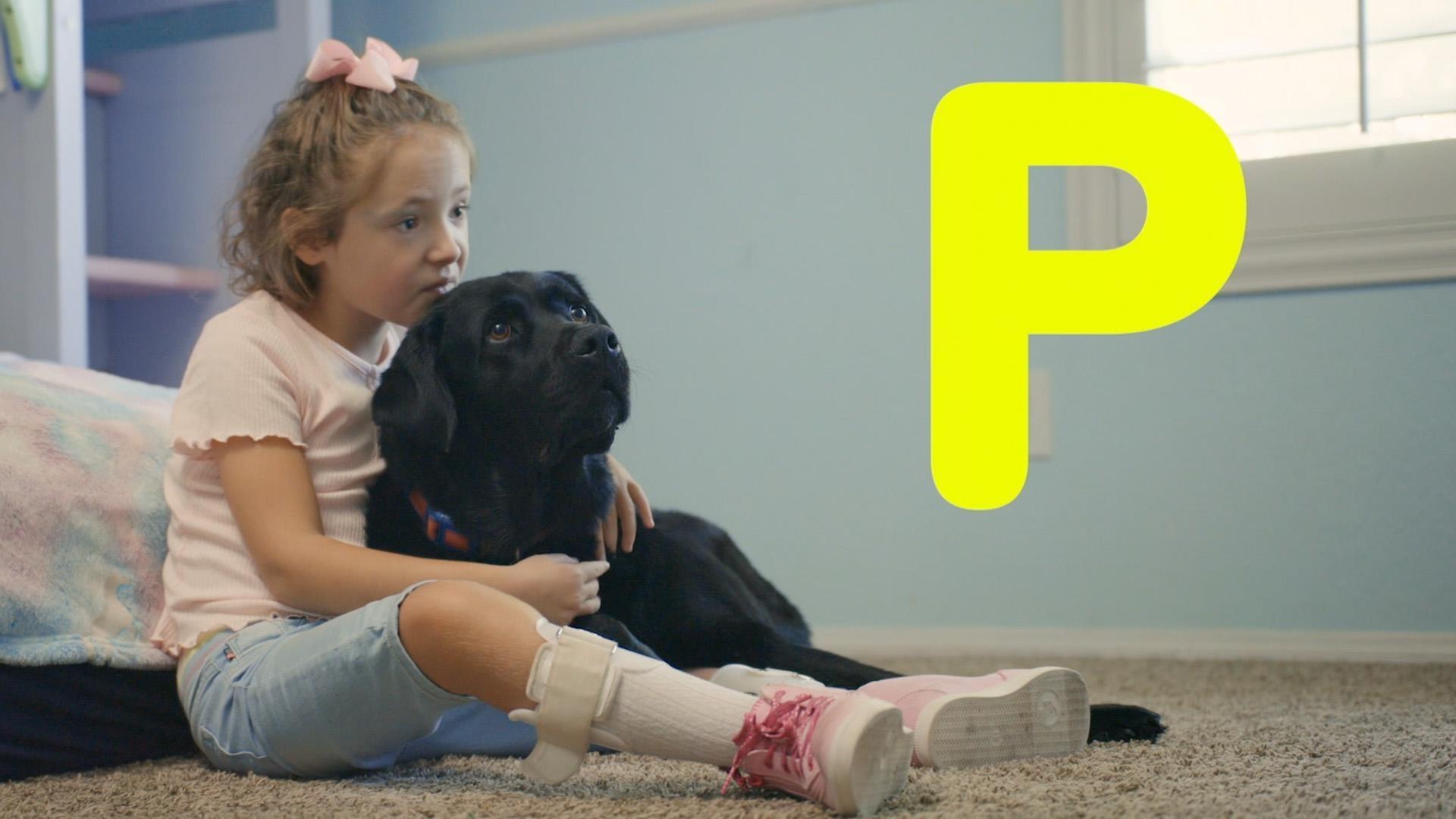 P is for Pets! Let's meet Emmy and her dog Skip to learn more about pets.