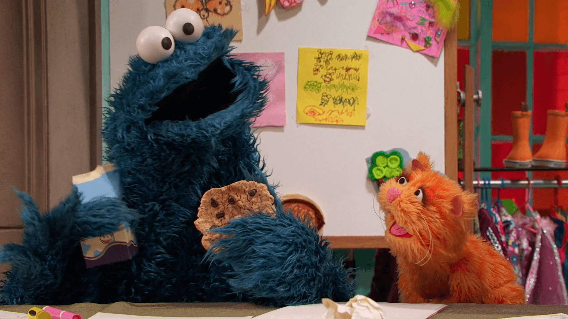 Grover and Cookie Monster help look after a lost kitten and learn all about how to take care of it.