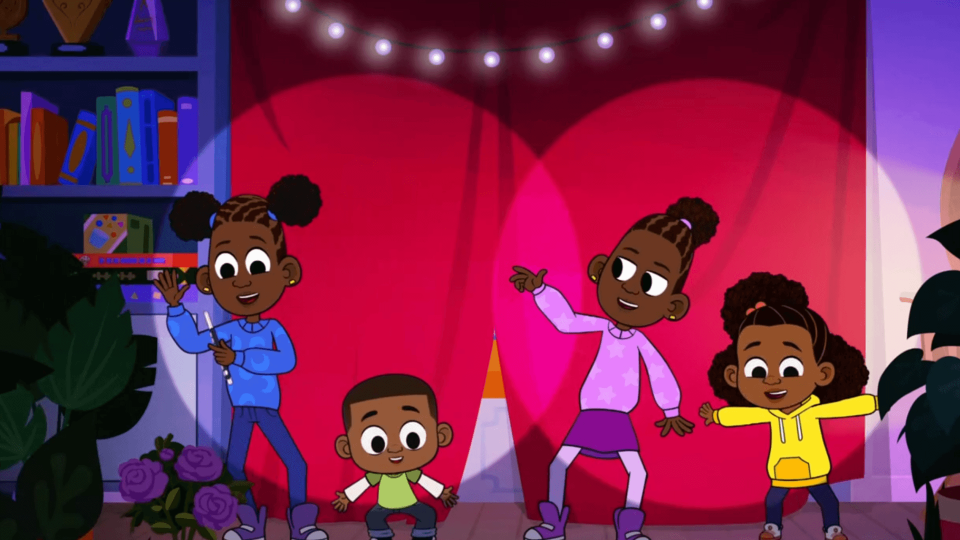 Louisa, Liana, Lyla, and Luke put on a concert in their living room for Lydia and Louis.