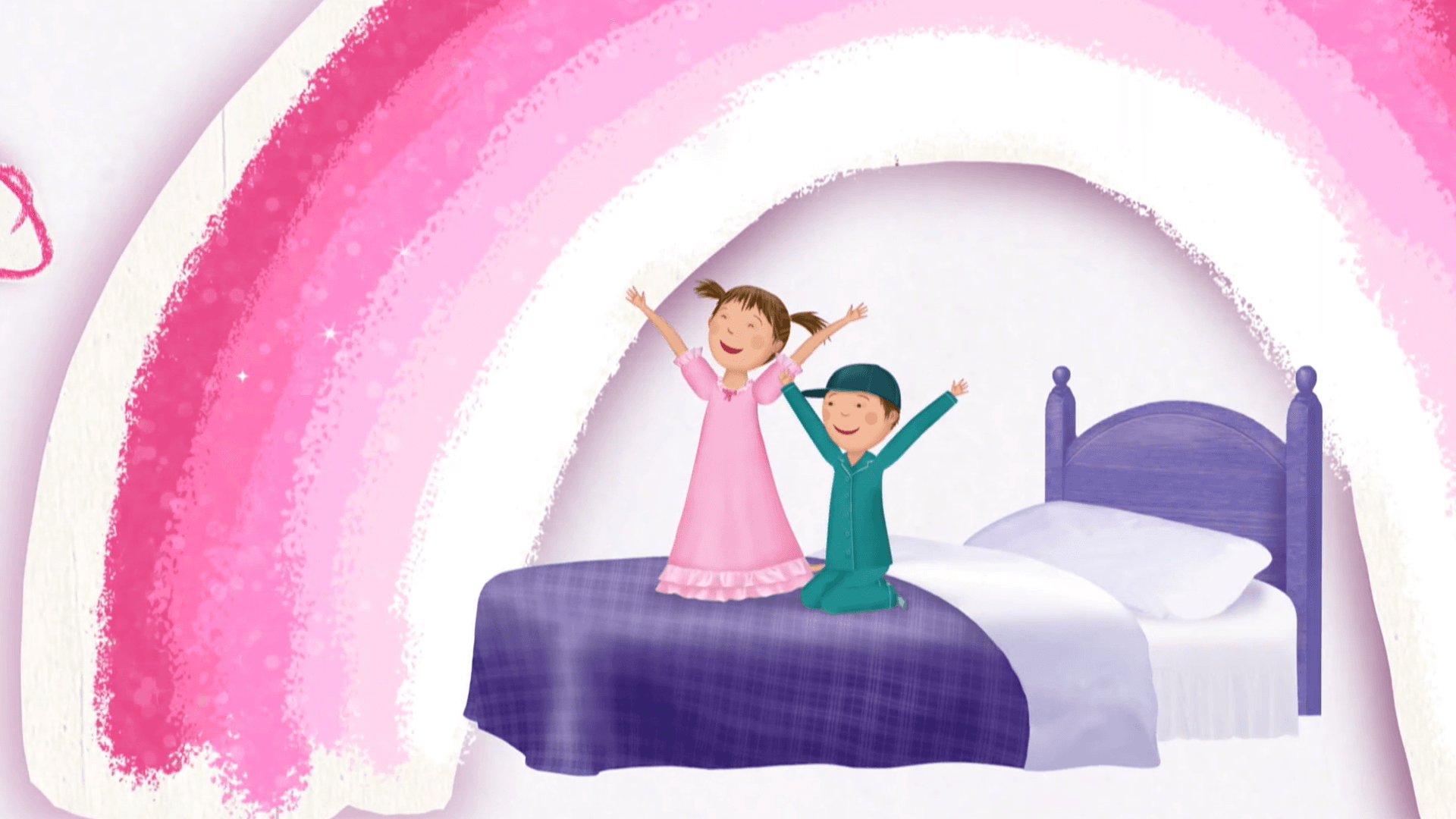 Peter uses his imagination to make his bed fly!/People of Pinkville suggest ideas for a new holiday.