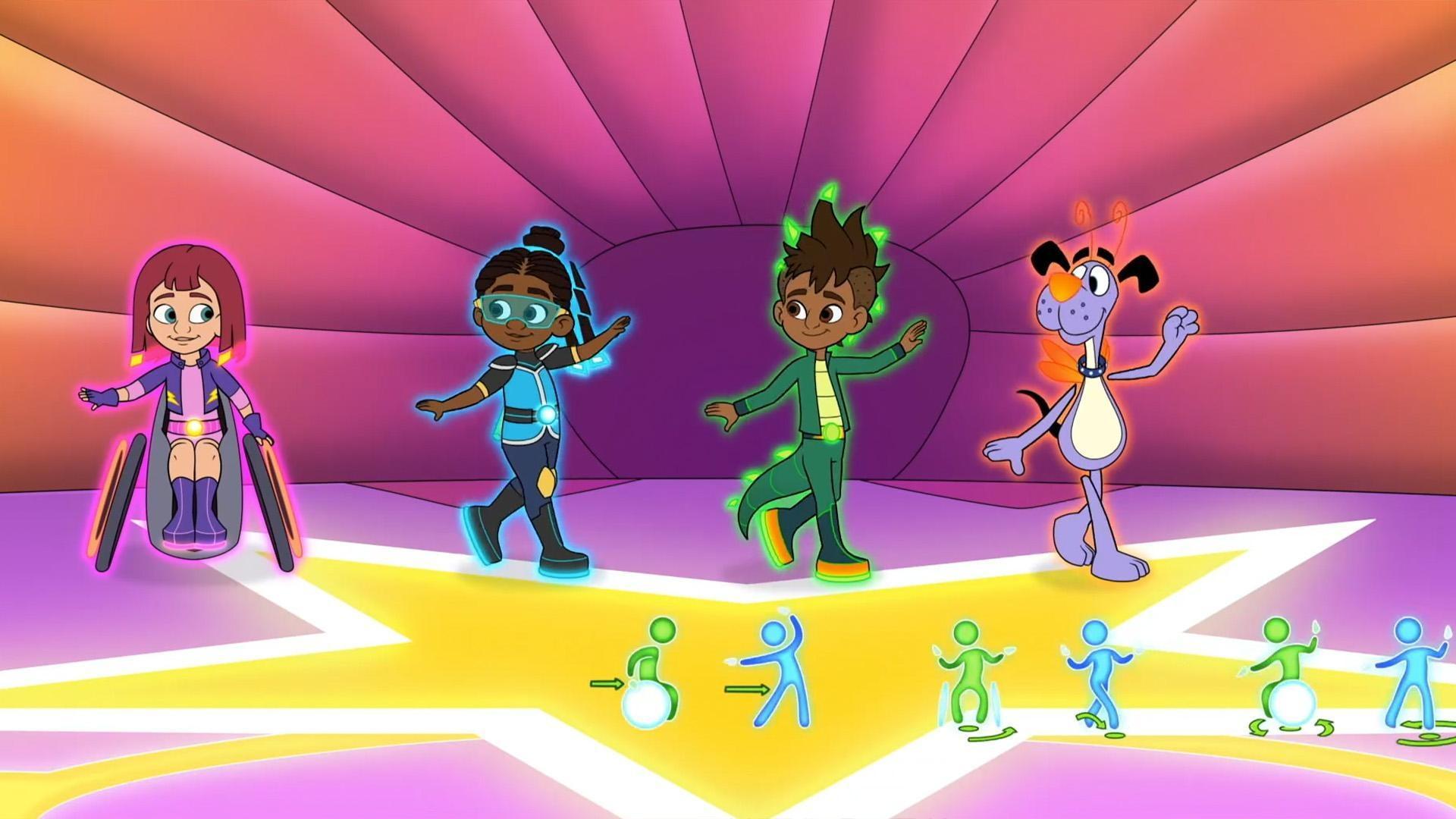 Choreographer Rae teaches a dance routine./Plumber Cora fixes the Skillsville fountain.