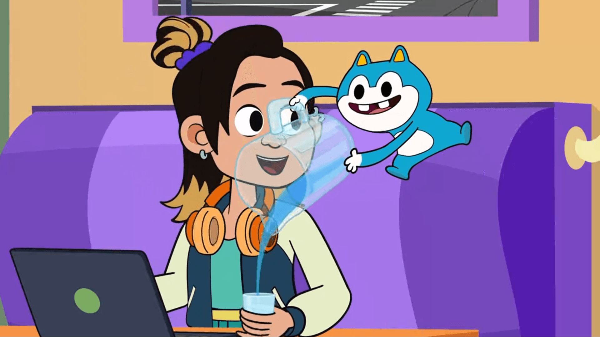 Stu serves water to customers, every time they take a sip