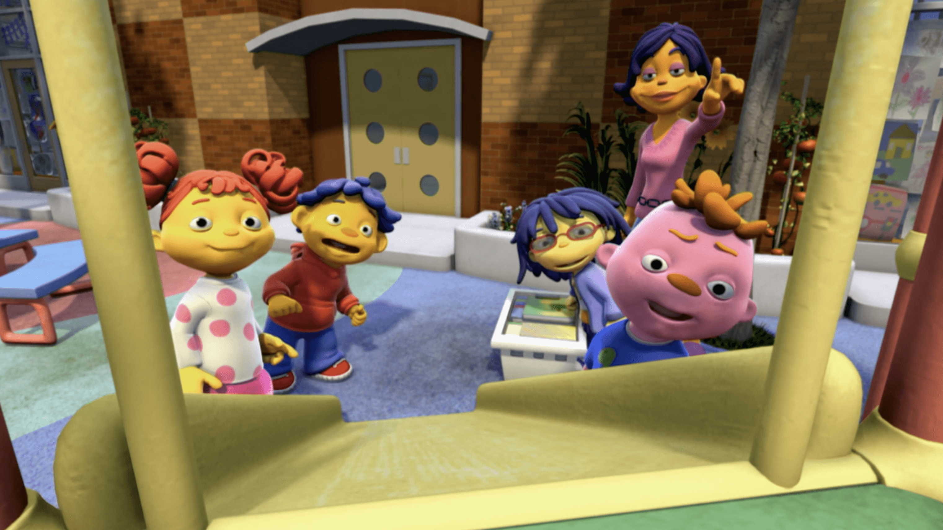 Sid wonders how he can lift up his big, heavy stuffed animal dinosaur onto his bed.