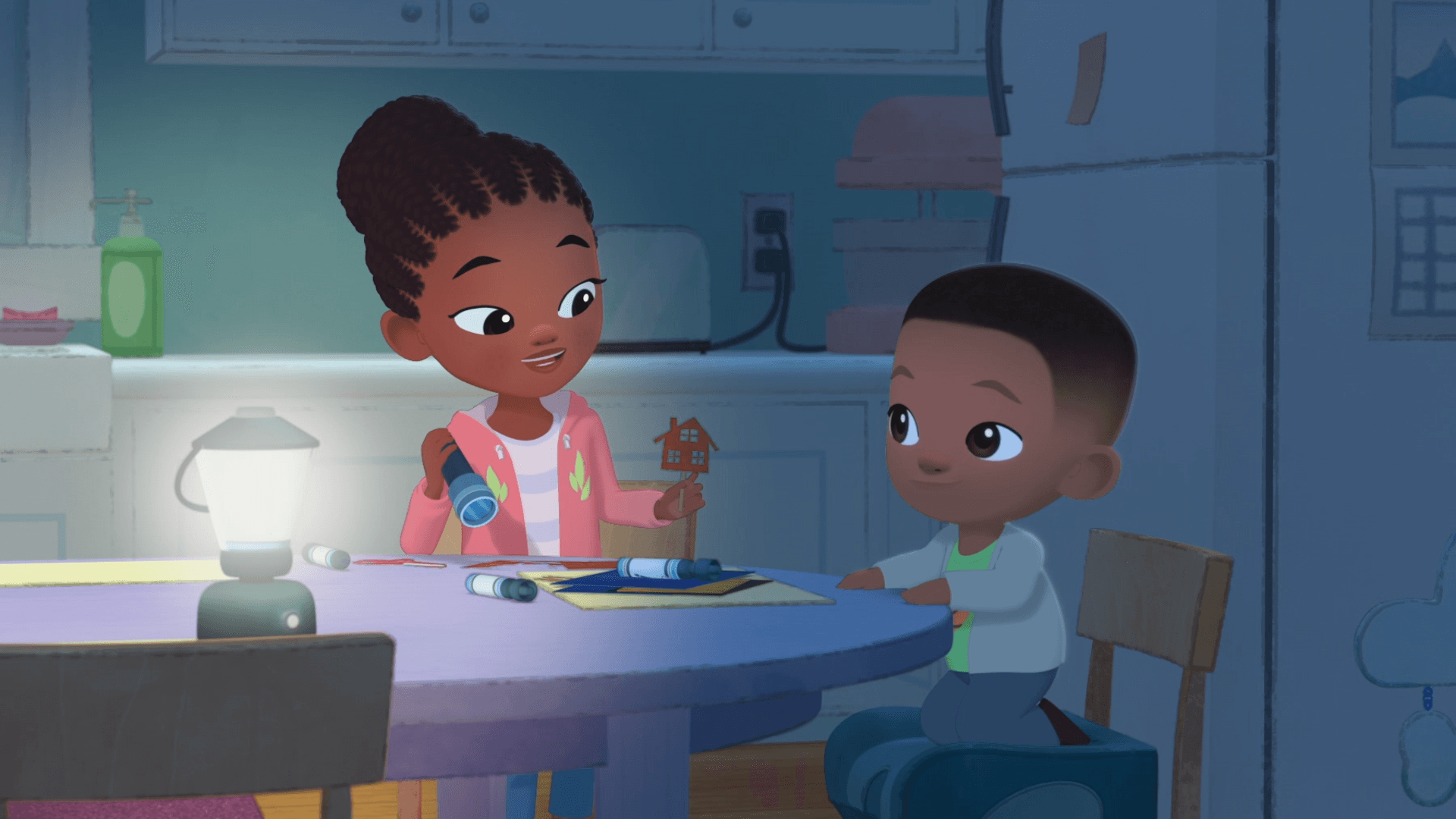 The Hunters record the seconds between the lightning and thunder and make shadow puppets.