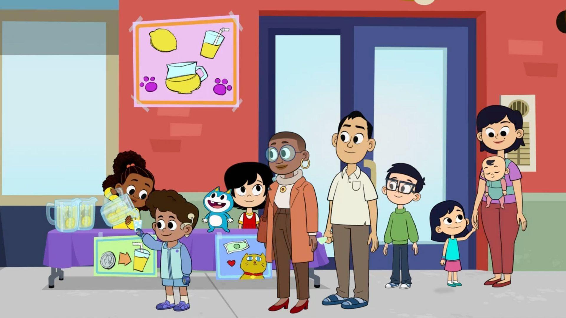 Lyla, Stu, and Everett sell lemonade in the neighborhood.