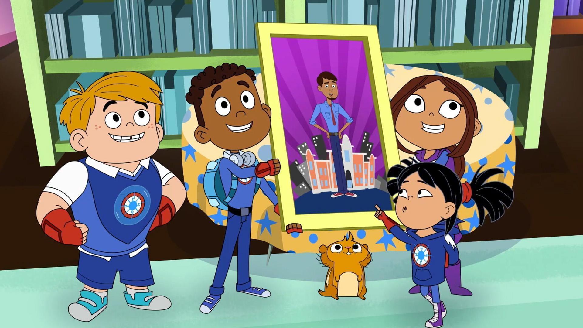 The heroes throw a surprise party for Mr. Sparks as he wins Hero Teacher of the Year.