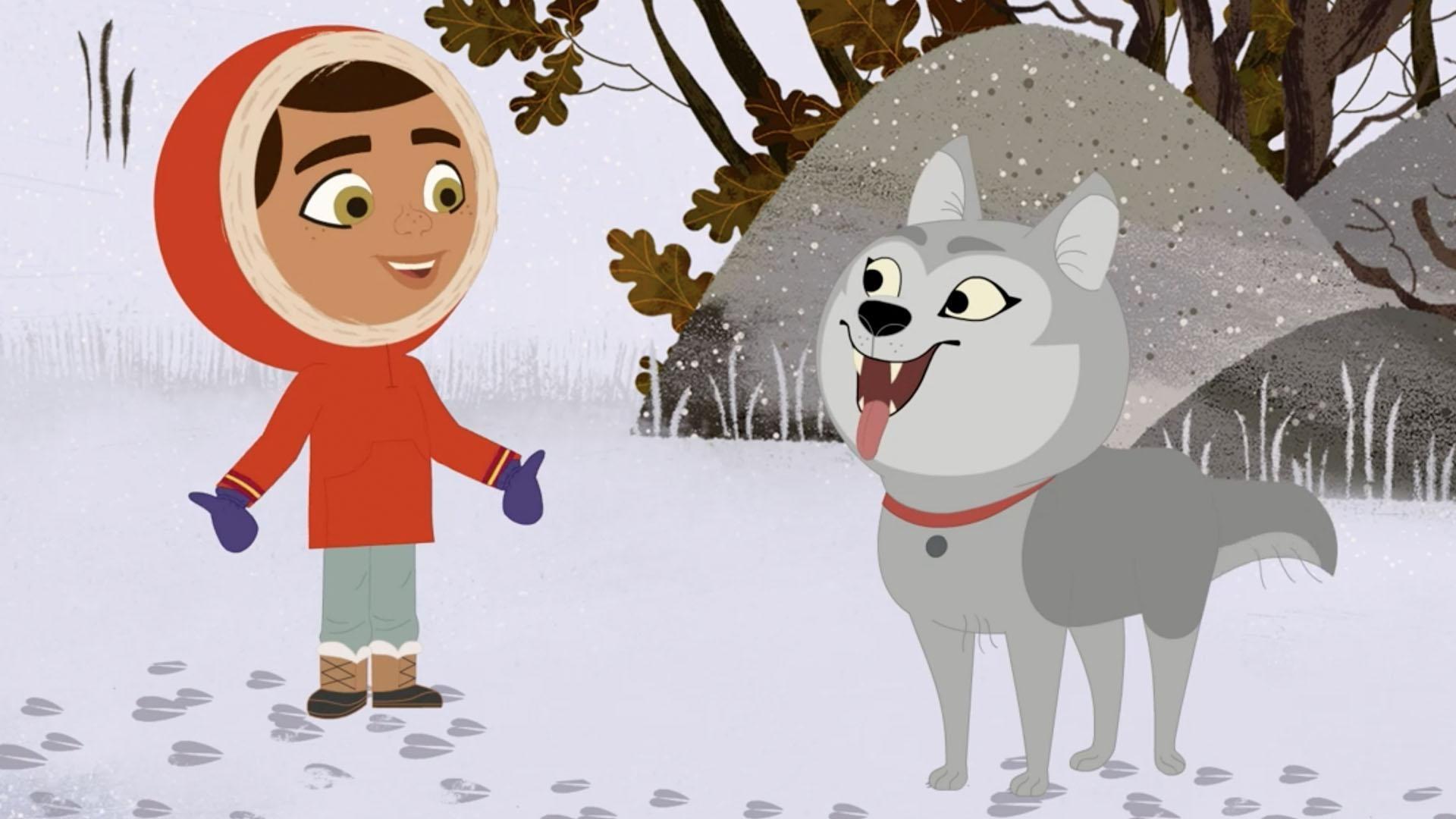 On their way to Grammie’s, Rider and Wolfie find animal tracks in the snow.