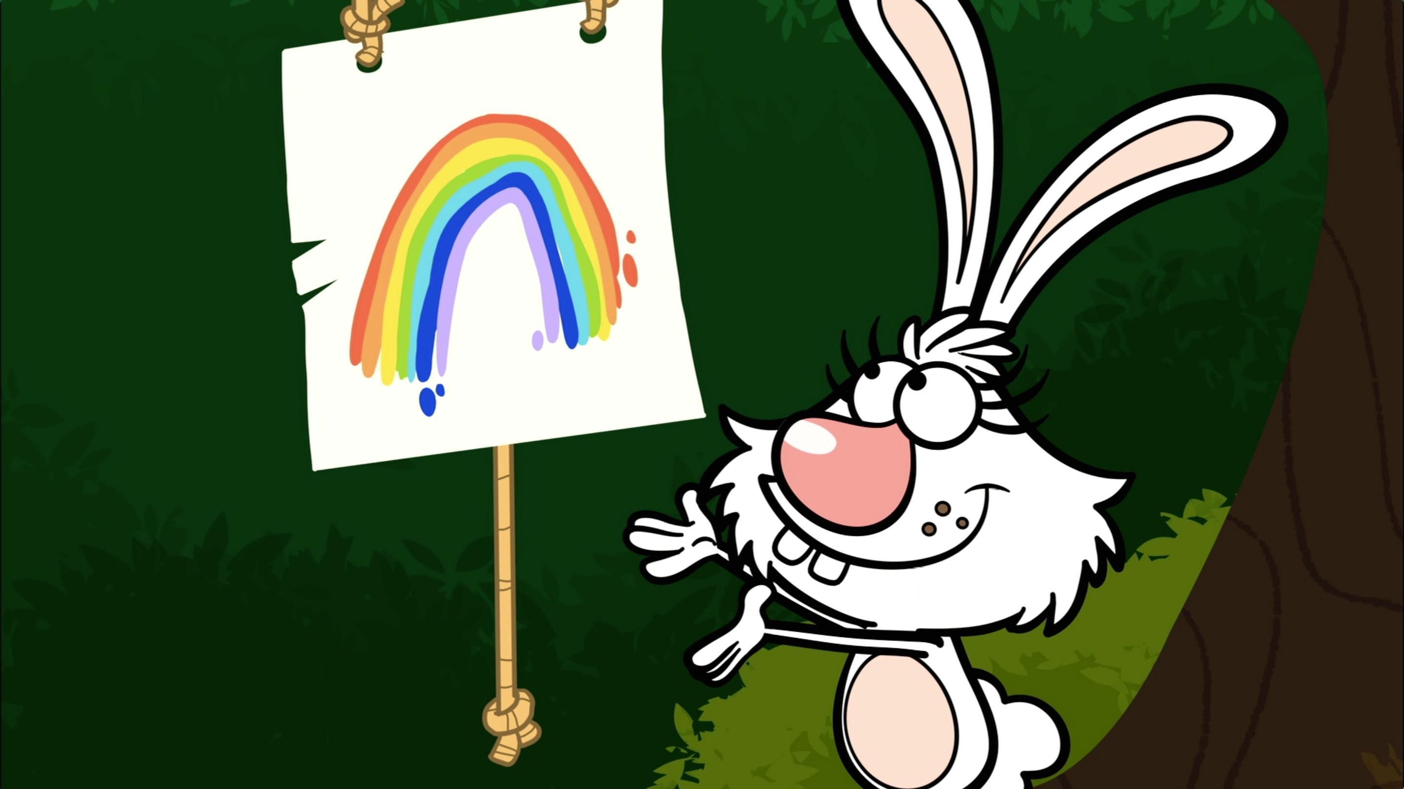 Daisy sings a song about rainbows.