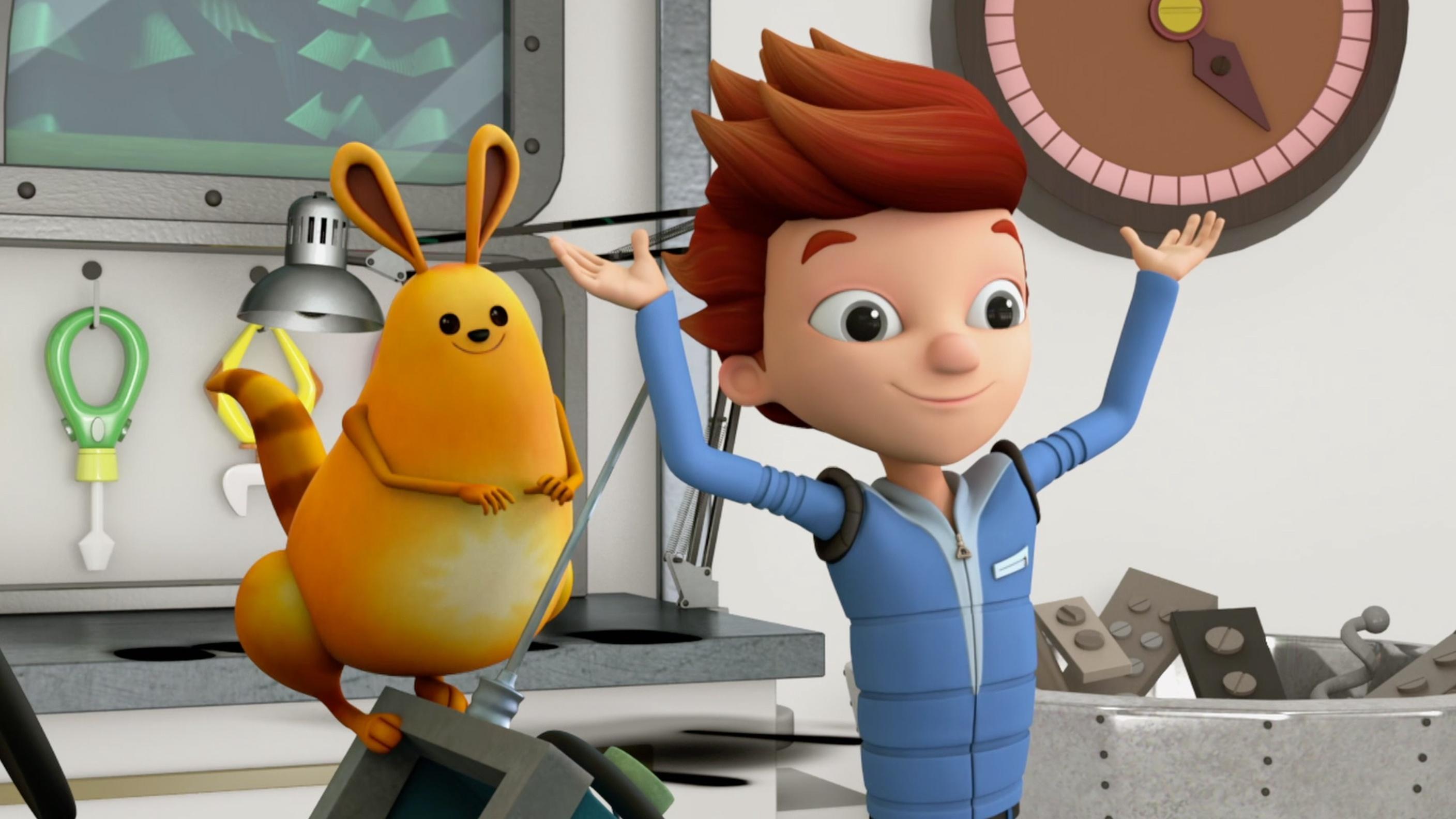 Mitchell spies on Jet while he builds an engine for the soapbox derby.