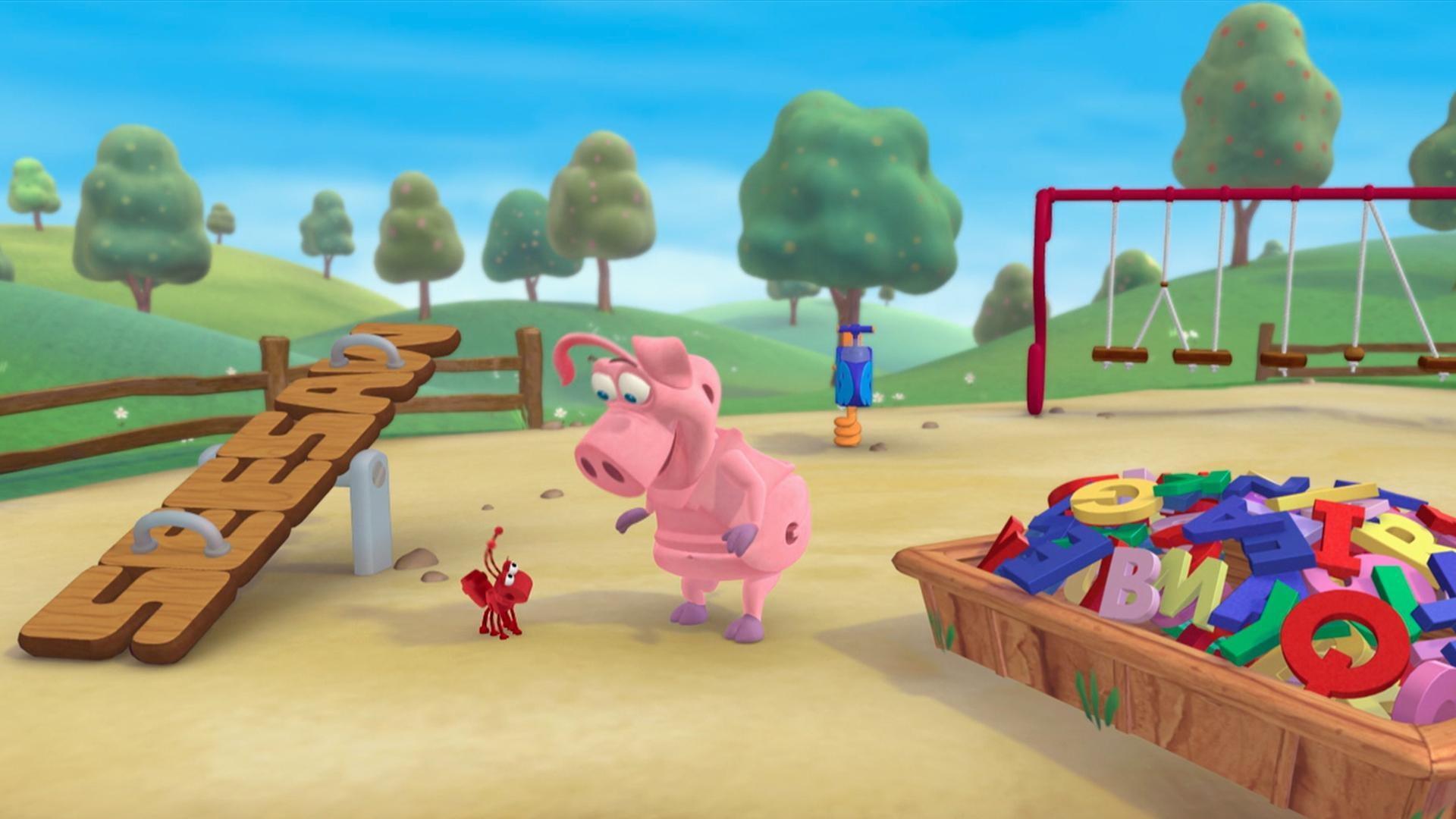 Pig and Ant play in the playground together.